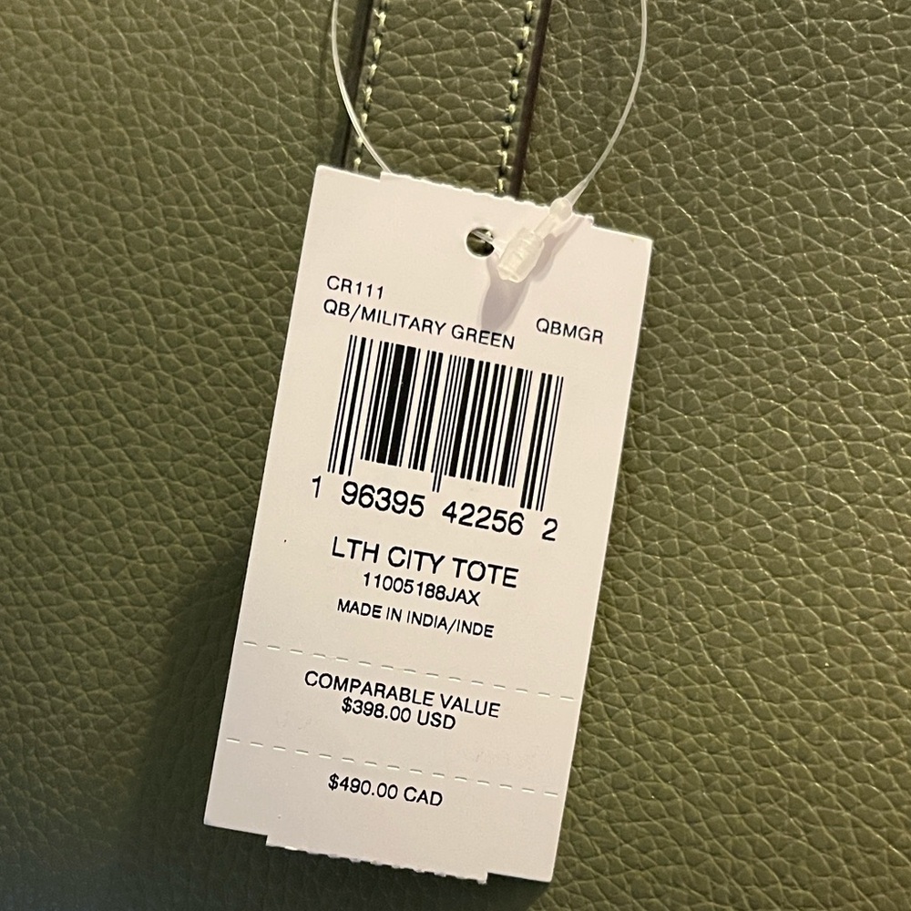 Coach Military Green Leather City Tote with gun metal hardware & matching wallet - Picture 3 of 8